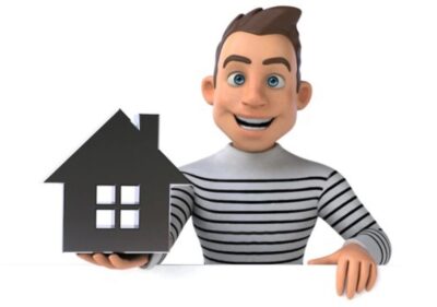 personnage qui tient une maison dans sa main
